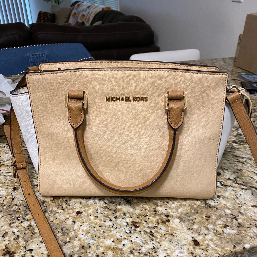 White and tan Michael kors purse